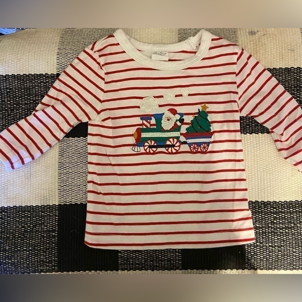 Starting Out Toddler Red White Striped Santa Appliqué Shirt Size 12 Month